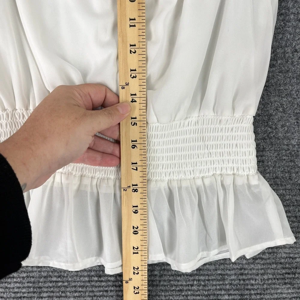 Japna Womens‎ S Lace Peplum Blouse Ivory Sleeveless Smocked Ruffle Feminine Chic - Picture 5 of 8